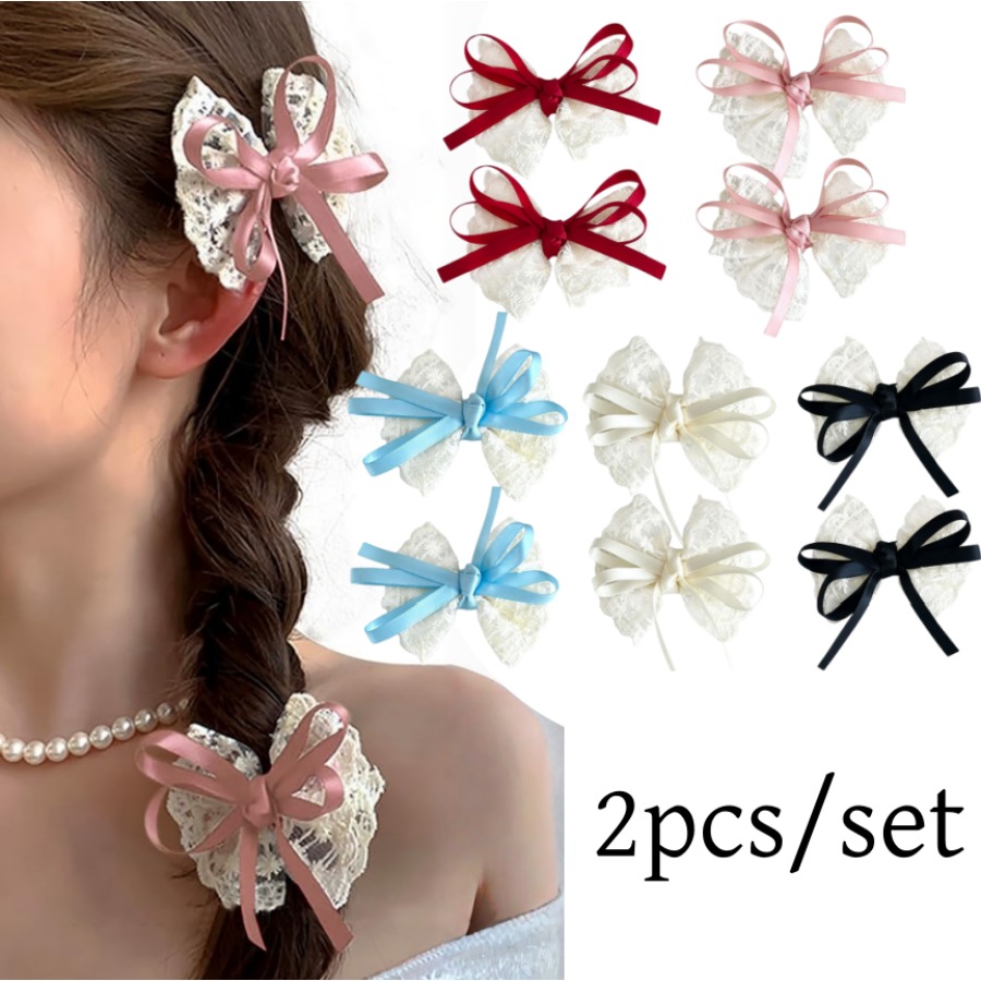 Travel Accessories For 4 Year Old - 2pcs/set Cute Lace Bow Hair Clips